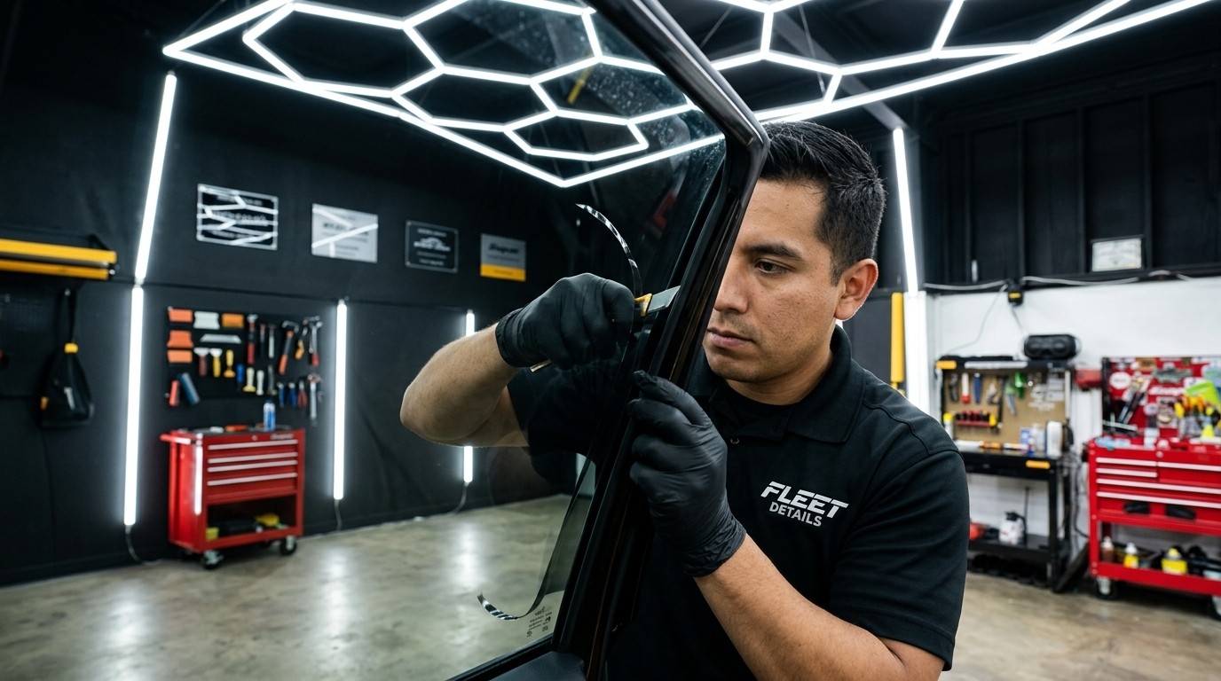 Detailed Window Tinting approach by Fleet Details for Loves Park residents