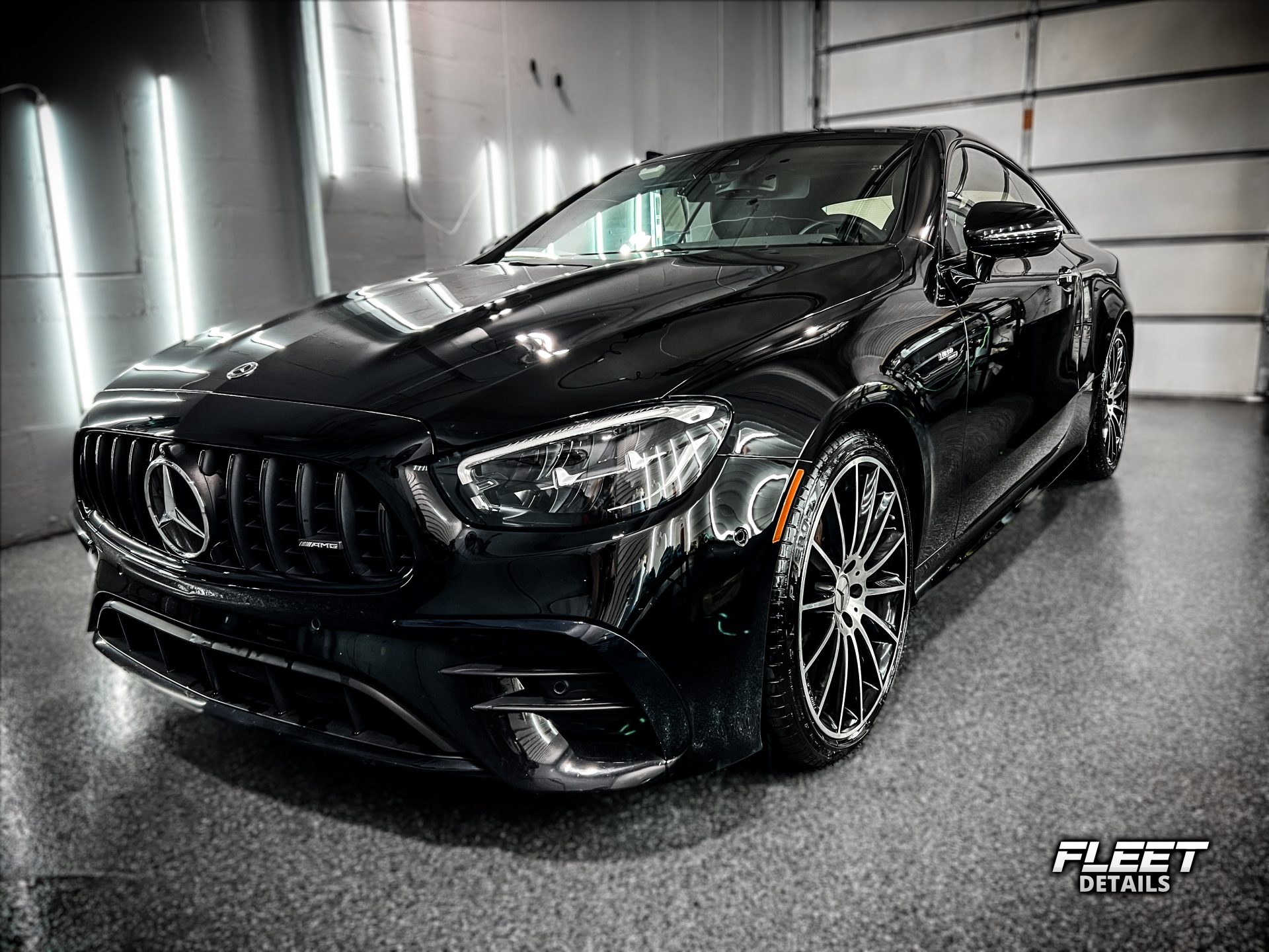 A beautiful black Mercedes AMG at Fleet Details showcasing the shop for Rockford, IL car detailing.